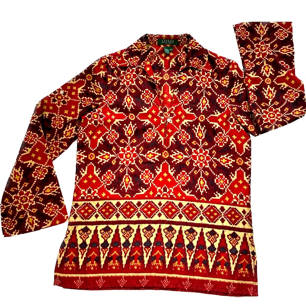LRL Tribal Print Caftan Top, Stunning Relaxed Boho Top (Small)